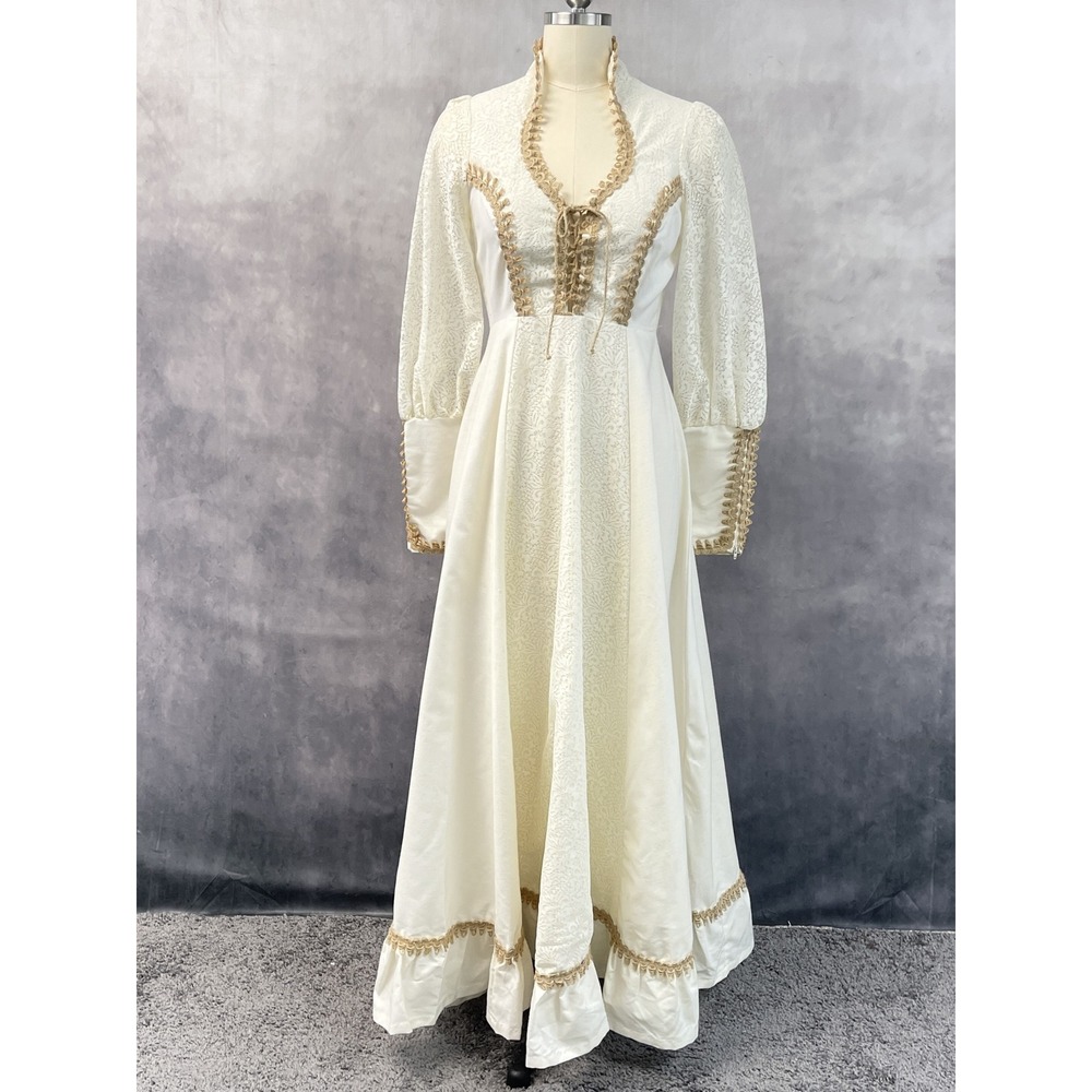 Vintage 70s Prairie Dress Women‎ Size 9 Maxi Renaissance Medieval Folk Victorian